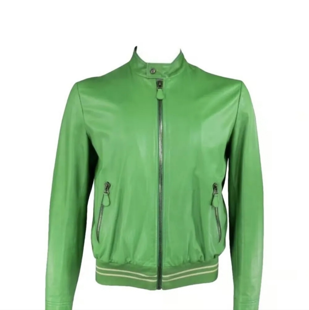 Bottega Veneta green leather jacket men's size M